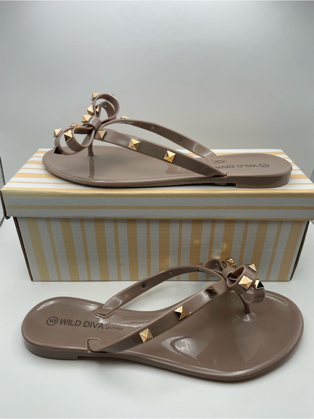Wild diva nude sandals with gold studs size 5